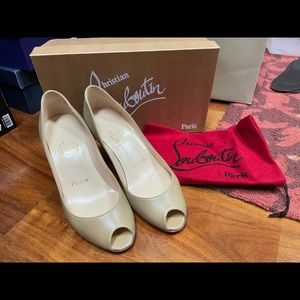 Christian Louboutin peep toe nude kitten heel